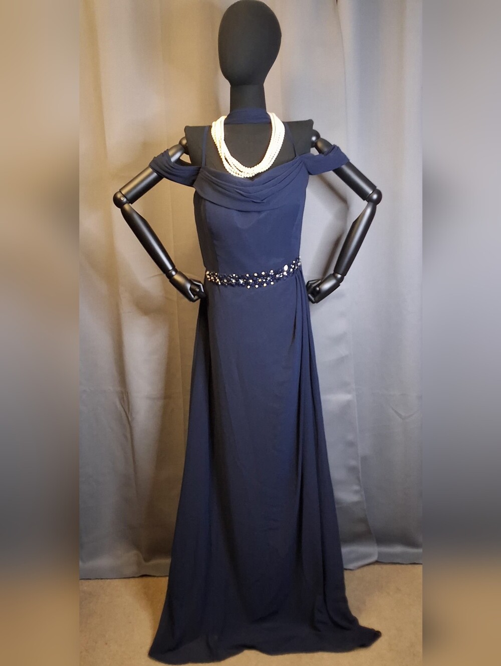 Elizabeth K by GLS 3XL Navy Blue Hand-Beaded Dress